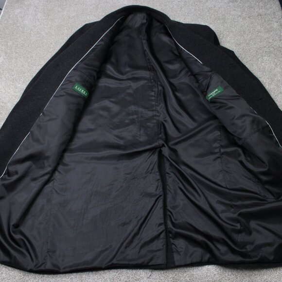 LAUREN Ralph Lauren Peacoat Mens 44R Black Wool Cashmere Blend Overcoat Lined - Picture 5 of 16